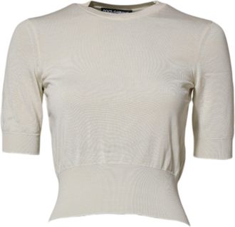 Dolce & Gabbana White Silk Short Sleeves Blouse Pullover Womens Top (Pre-Owned)