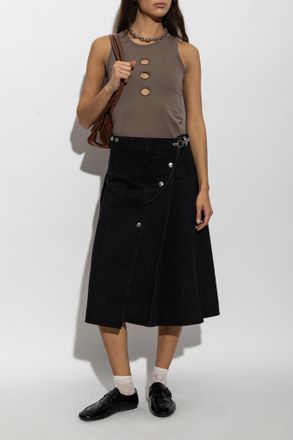 Marni Pleated Denim Skirt, Womens, Black