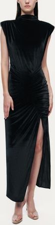 Nocturne High-Neck Ruched Midi Dress in Black at Nordstrom, Size X-Large Eu