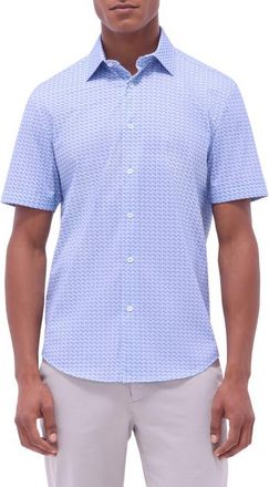 Bugatchi Miles OoohCotton Motorcycle Print Short Sleeve Button-Up Shirt in Air Blue at Nordstrom, Size Xxx-Large