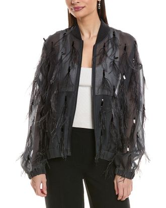 Brunello Cucinelli Feather Trim Silk Jacket