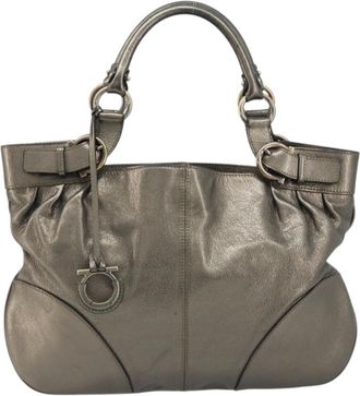 Ferragamo Gancini Handbag Leather Gold Leather Handbag (Pre-Owned)