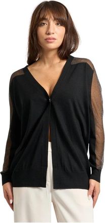 A|X Armani Exchange Zwarte V-hals Vest met Transparante Inzet - Dames - Vesten - Zwart - S - Truien & Vesten