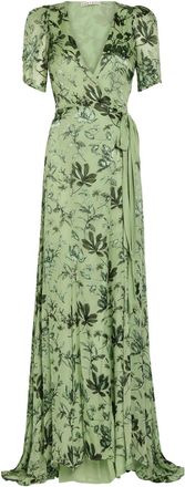 Alice & Olivia Tiana Devor&eacute; Chiffon Maxi Wrap Dress - Green - 12 (UK16 / XL)