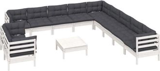 vidaXL Muebles De Jard&iacute;n 12 Pzas Con Cojines Blanco Madera Maciza Pino Vidaxl