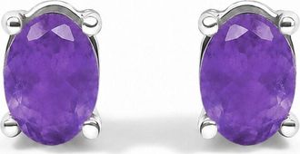 House of Brilliance Sterling Silver 0.60 Cttw Oval Blue Sapphire Solitaire Stud Earrings