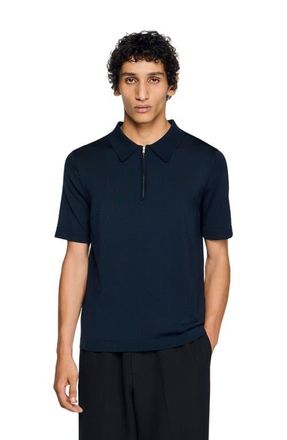 Sandro Knitted polo with zip collar in Navy Blue at Nordstrom, Size X-Small