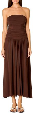 Nia Santal Ruched Strapless Midi Dress in Java at Nordstrom, Size X-Large
