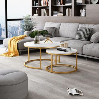 Vicco Conjunto De Mesas De Centro Montreal, Blanco/oro, 77 X 40 Cm 2 Partes