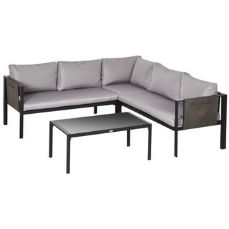 OUTSUNNY 4 Piece Garden Furniture Set w/ Breathable Mesh Pocket - Light Grey | TJ Hughes