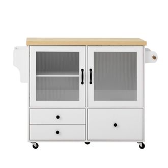 STILVORA Carro De Cocina Con 2 Puertas, Cajones, Encimera Abatible, Portatoallas Y Soporte Para Copas, Mdf, 100 X 42-70 X 91,5 Cm