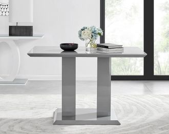 Furniturebox Imperia 120cm 4-Seater Modern High Gloss Pillared Dining Table in Grey