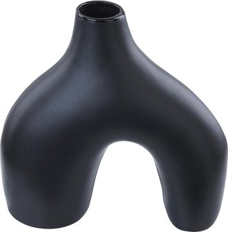 Beliani Florero De Porcelana Negro 30 Cm Hecho A Mano Accesorio Moderno Lamia