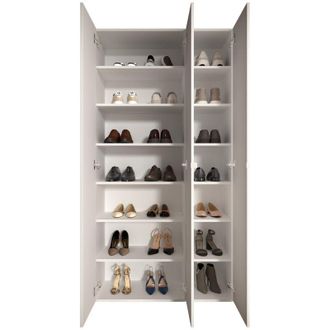 Dmora Scarpiera Pertiche, Mobile Portascarpe 28 Paia, 12 Ripiani Made in Italy, 3 Ante, 95x35x186h cm Bianco Lucido