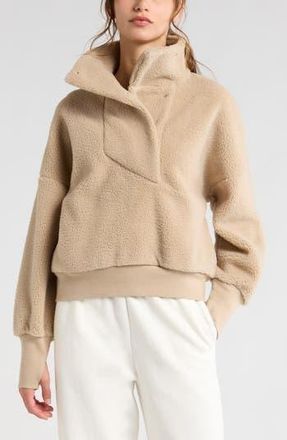 Zella Faux Shearling Funnel Neck Pullover in Tan Oxford at Nordstrom Rack, Size Large