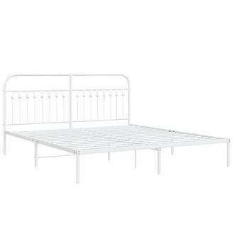Berkfield Home Metal Bed Frame without Mattress with Headboard White 183x203cm | Size: 183x203 cm