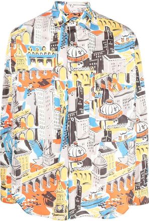 Moschino graphic-print long-sleeve shirt - men - Cotton/Polyamide - 40 - Grey