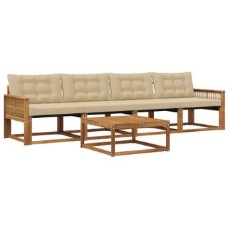 vidaXL Conjunto De Sof&aacute;s De Exterior Con Coj&iacute;n 5 Pcs Natural Y Beige Vidaxl