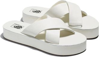 Vans VN0007QPFS8 Sandals Women White Leather Cross Strap Mega Platform FROG259