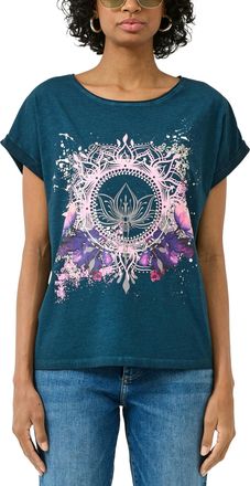 QS by s.Oliver Rundhalsshirt QS, Damen, Gr. XL (42), blau, Jersey, Obermaterial: 100% Baumwolle, bedruckt, normal h&uuml;ftbedeckend, Rundhals, Shirts Rundhalsshirt, mit 