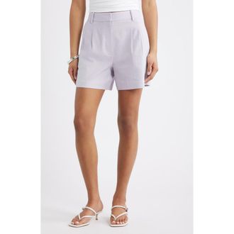 Open Edit Everyday Pleated Linen Blend Shorts in Purple Evening at Nordstrom, Size 00