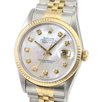 Rolex Pre-owned White Mop Mens Datejust 2tone Diamond Dial Bezel 36mm Watch - Gold Stainless Steel - Size UK 3