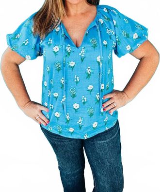 Sugarlips Jazleen Balloon Sleeve Top In Blue Floral