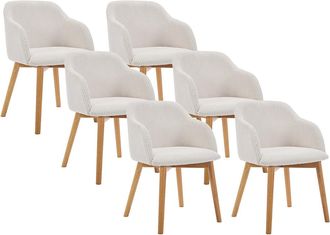 Vente-Unique Conjunto de 6 sillas con reposabrazos de pana y madera de caucho - Crema - JELISA