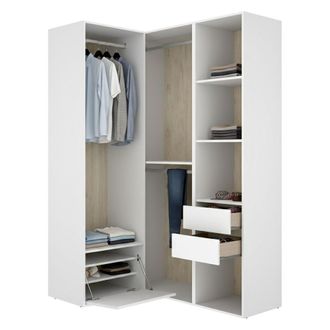 Dmora Armario Grande Clayhill, Ropero Modular Dormitorio, 7 Estantes, Perchero, 124x205h Cm Blanco