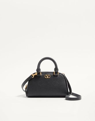 Valentino Garavani Mini VLogo Signature Bowling Bag in Grainy Calfskin Wo