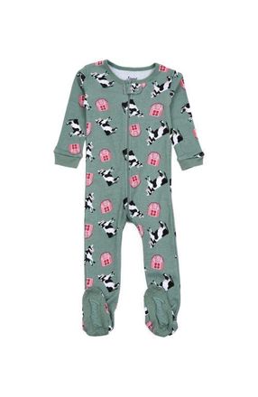 Leveret Footed Printed Cotton Matching Family Pajamas, Animal Kingdom Prints in Cow at Nordstrom, Size 18-24M