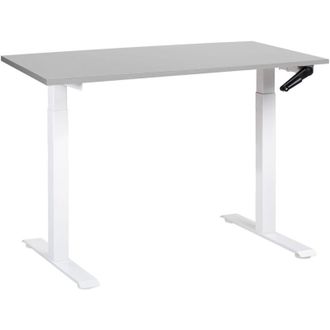 Beliani Beliani - Escritorio De Altura Regulable Manualmente Oficina Moderna Patas Cuadradas 120 X 72 Cm Tablero Gris Soporte De Acero Blanco Destines