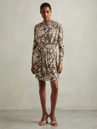 Reiss Womens Khaki & Cream Floral Print Jersey Dress, Size: XS