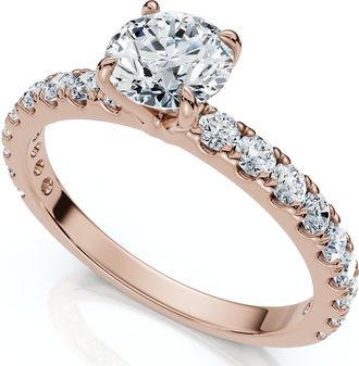 Pompeii3 1Ct Pave Diamond Round Cut Engagement Ring Gold Lab Grown