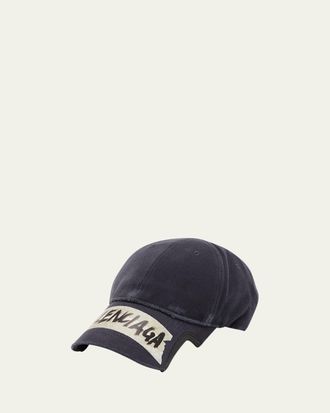Balenciaga Mens Masking Tape Logo Distressed Baseball Cap
