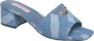 True Religion Single Strap Logo Block Heel in Blue Multi at Nordstrom, Size 10