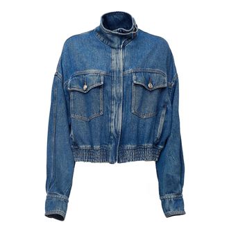 Sportmax Indigo Denim Jacket with Vintage Wash and Blouson Effect