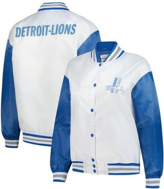 Mitchell & Ness Womens Mitchell & Ness White Detroit Lions Throwback Plus Size Full-Snap Satin Jacket at Nordstrom, Size 2X