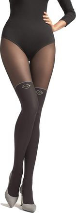 Marilyn Overkeen Look Tights with Kiss Mouth Motifs, 60 Denier, Black and silver, 36-38