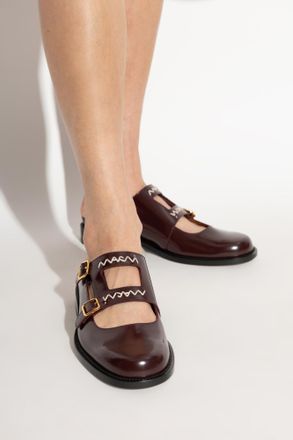 Marni Leather Slides, Womens, Burgundy