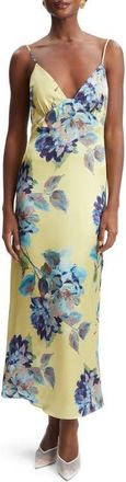 Bardot Wintour Floral Print Satin Dress in Bold Blue Floral at Nordstrom, Size 12