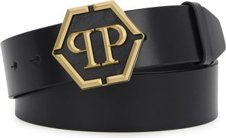 Philipp Plein Accessoires, Heren, Zwart, 100 CM, Leer, Hexagon Riem