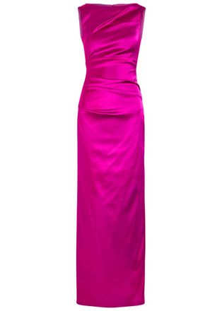 Talbot Runhof Gathered Satin Gown - Dark Pink - 42 (UK16 / XL)