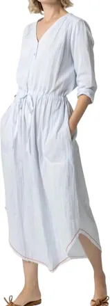 Lilla P 3/4 Sleeve Split Neck Maxi Dress In Clearwater