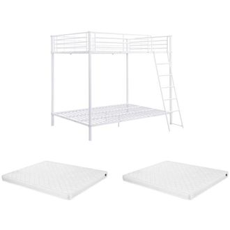 Vente-Unique Letto a castello 2 x 140 x 190 cm Metallo Bianco + Materasso - GEMINI II