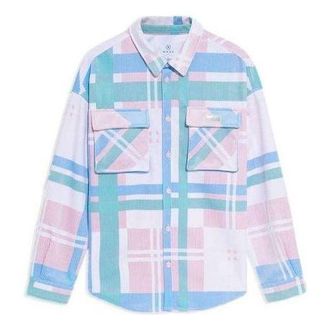 Li-Ning Wade Series Colorblock Plaid Loose Shirt White Pink Blue AFDS205-1