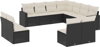 vidaXL Set De Sof&aacute;s De Jard&iacute;n 11 Pzas Y Cojines Rat&aacute;n Sint&eacute;tico Negro Vidaxl