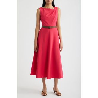 Anne Klein Pleated Asymmetric Belted Dress in Grenadine at Nordstrom, Size 14