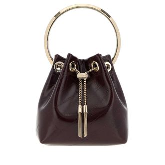 Jimmy Choo London Aubergine Leather Bon Bucket Bag Barololightgold Borse A Mano