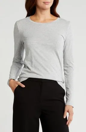 Nordstrom Crewneck Long Sleeve Pima Cotton T-Shirt in Grey Heather at Nordstrom Rack, Size Xx-Large